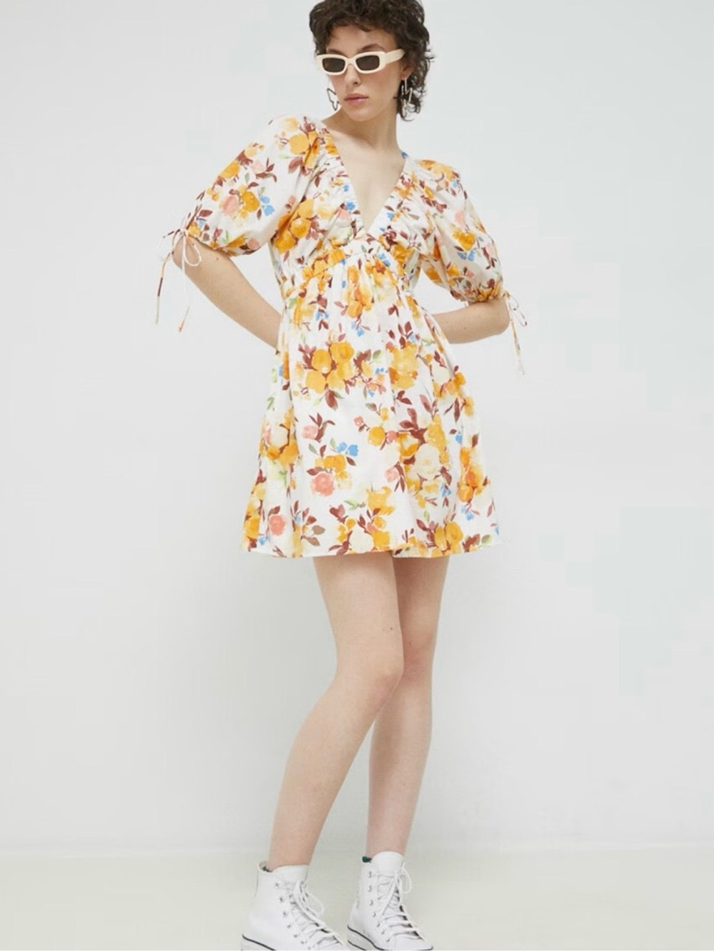 ABERCROMBIE- Poplin Puff Sleeve Mini Dress Floral Size S